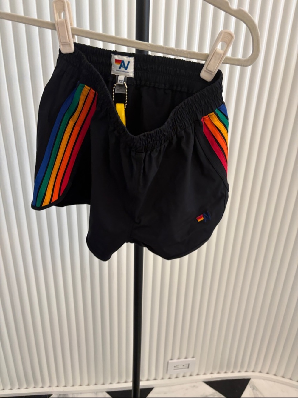 Aviator Nation Black Shorts with Rainbow Side Stripes
